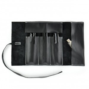 Leather Pencil Case Roll in Black