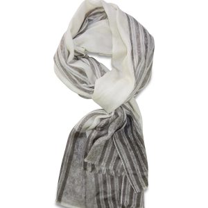Merino-Silk Blend Striped Scarf in Grey and Brown